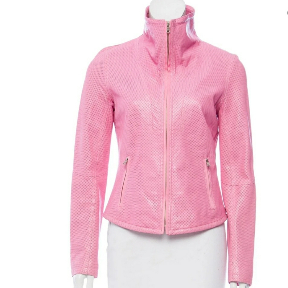 Elie Tahari lightweight perforated leather jacket